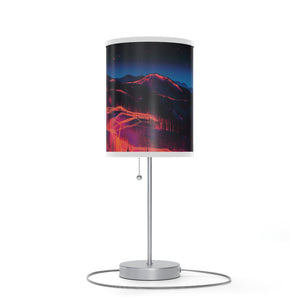 PARK CITY MOUNTAIN FUTURE - Elevate ambiance with our Park City FutureScape Awesome Mountain Art Ski Nightstand Lamp transports you to a Park City of the Future with a warm glow creates a cozy skiing vibe. Experience the mountain magic! Home Decor