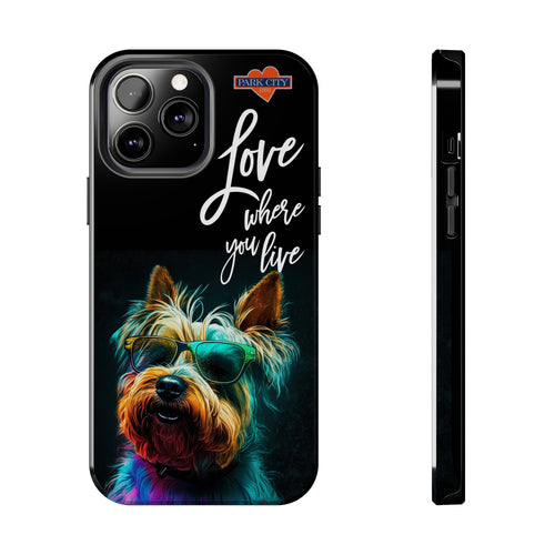 BARK CITY LOVE WHERE YOU LIVE Yorkie Lunettes Park City Dog Town Utah Protective Iphone Case Life Elevated