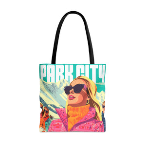 SHOP TOTE PARK CITY SASSY CHIC Chalet Shopping Ski Tote Bag Skiing Utah for everyday errands eco friendly retro poster style vintage art