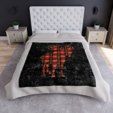 PARK CITY MOOSE In My Bed LUXE PLAID Crushed Velvet Blanket cozy and warm on the couch or in bed.