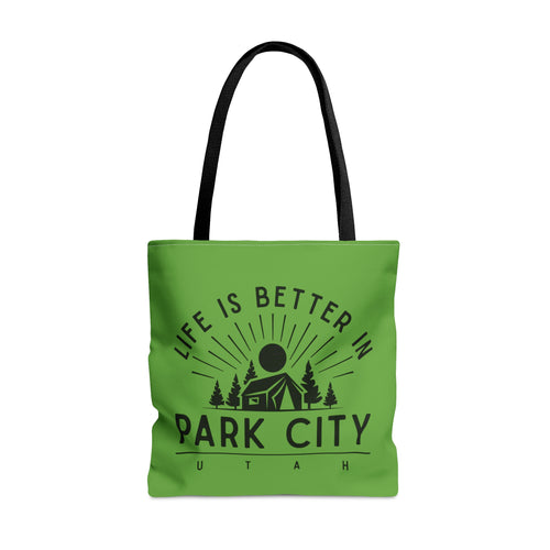 LIFE IS BETTER IN PARK CITY Eco Friendly Shopping Tote Bag perfect for quick trips around town clothing, gear, snacks, food