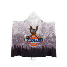 BARK CITY HOODED BLANKET Super Warm Fuzzy Cozy Hooded Sherpa Fleece Blanket w/ Mascot "Rocky" for lounging Chill & Snuggle Soft Apres Ski Park City