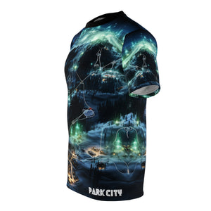 MOUNTAIN T-SHIRT FUTURE PARK CITY UTOPIAN DREAM - Step into the Future of a LIFE Elevated in this Visionary World of Mountain Adventure and Fantasy. Original Park City Utah Designed Custom Unisex T-shirt - Ski Skiing Wasatch Nature Discovery