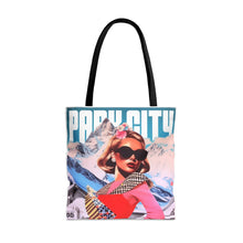 SHOP TOTE PARK CITY SASSY SEXY Chalet Shopping Ski Tote Bag Skiing Utah for everyday errands eco friendly retro poster style vintage art