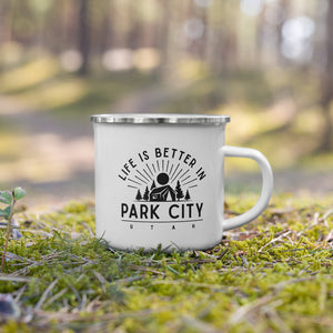 PARK CITY UTAH LIFE IS BETTER in Park City Tuff Stylish Coffee Tea Whiskey Enamel Ski Mug